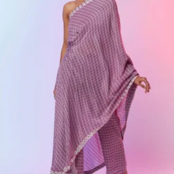 SVA Lilac Printed One Shoulder Sari & Pants