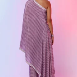 SVA Lilac Printed One Shoulder Sari & Pants -Cheap Drapvera Store 020623sa07 4