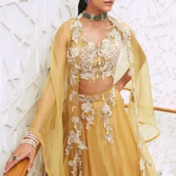Ridhima Bhasin Sunrise Yellow Appliqued Lehenga Set With Cape -Cheap Drapvera Store 0212rb02 4