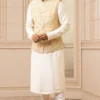 Tarun Tahiliani Men Ivory Silk Dupion Printed Bundi