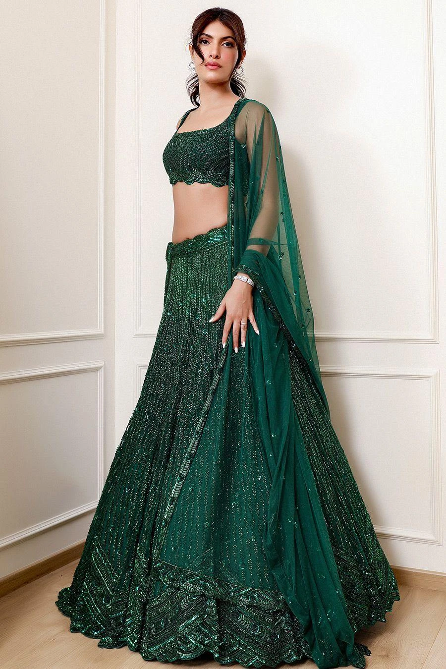 Naibah Emerald Green Hand Embellished Lehenga Set 2 Naibah Emerald Green Hand Embellished Lehenga Set - Image 2
