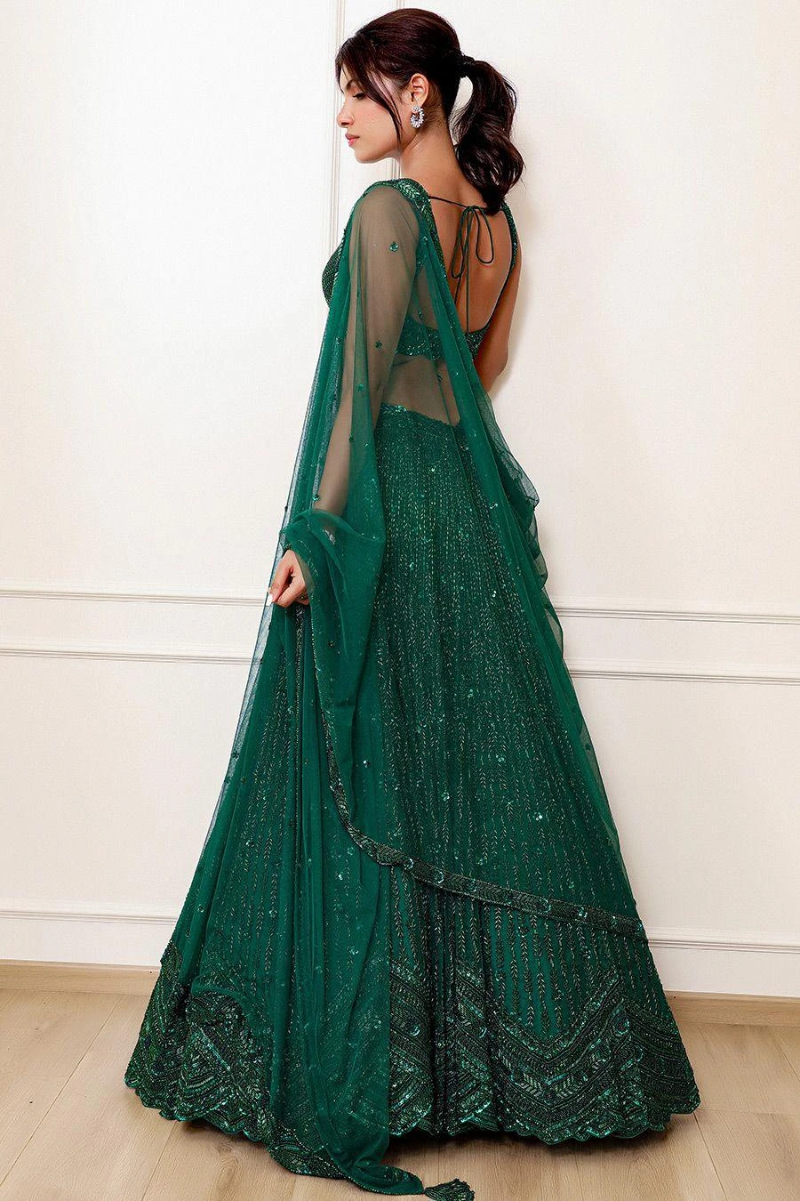 Naibah Emerald Green Hand Embellished Lehenga Set 4 Naibah Emerald Green Hand Embellished Lehenga Set - Image 4