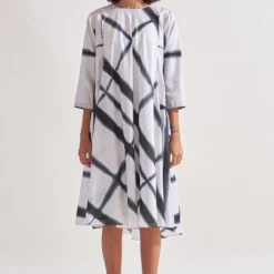 Amrich Black & White Handcrafted Shibori Dress
