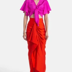 431-88 By Shweta Kapur Fuchsia Pink Crop Top