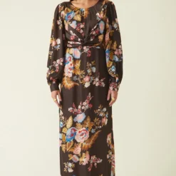 Payal Pratap Brown Floral Printed Dress With A Side Slit