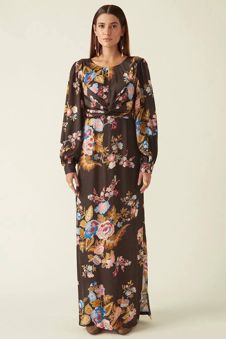 Payal Pratap Brown Floral Printed Dress With A Side Slit 1 Payal Pratap Brown Floral Printed Dress With A Side Slit