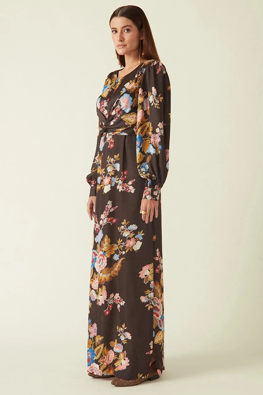 Payal Pratap Brown Floral Printed Dress With A Side Slit 2 Payal Pratap Brown Floral Printed Dress With A Side Slit - Image 2