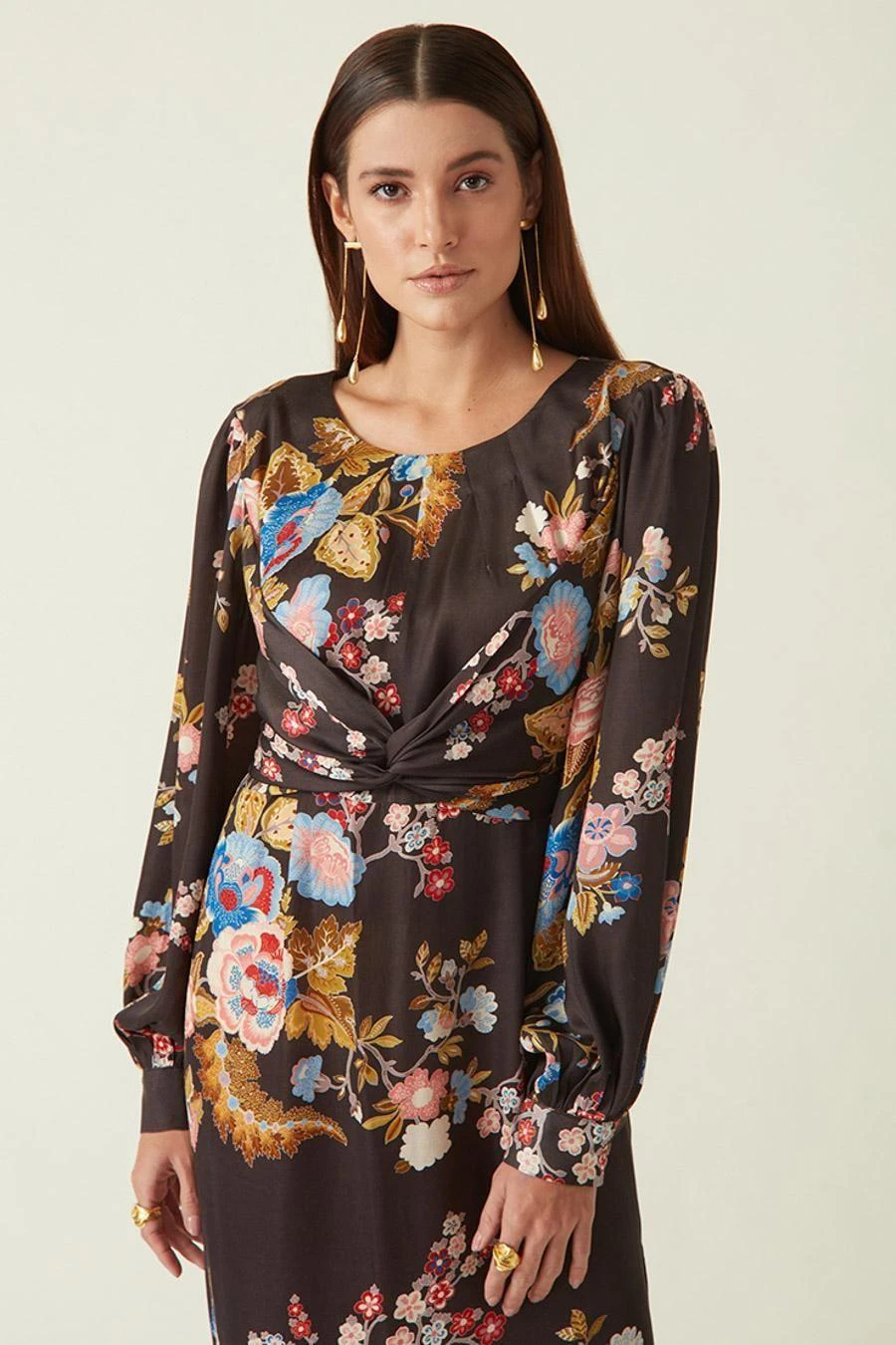 Payal Pratap Brown Floral Printed Dress With A Side Slit 3 Payal Pratap Brown Floral Printed Dress With A Side Slit - Image 3