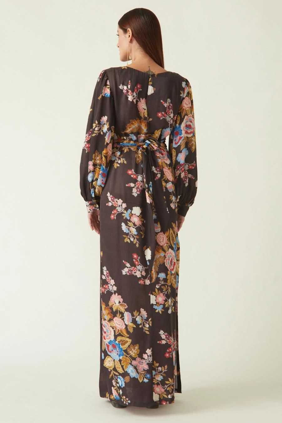 Payal Pratap Brown Floral Printed Dress With A Side Slit 4 Payal Pratap Brown Floral Printed Dress With A Side Slit - Image 4