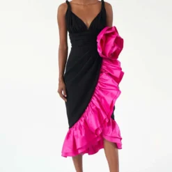 Gauri & Nainika Black & Fuchsia Bubble Ruffle Dress -Cheap Drapvera Store 0802gn02 1
