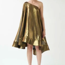 Gauri & Nainika Gold One Shoulder Cape Dress