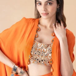 Arpita Mehta Orange Mirror Embellished Cape Set -Cheap Drapvera Store 101123am7 4