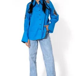 Kanika Goyal Label Blue Embellished Shirt