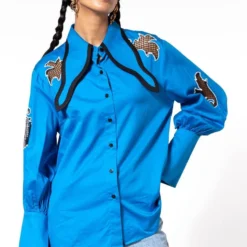 Kanika Goyal Label Blue Embellished Shirt -Cheap Drapvera Store 1011kgl5 4