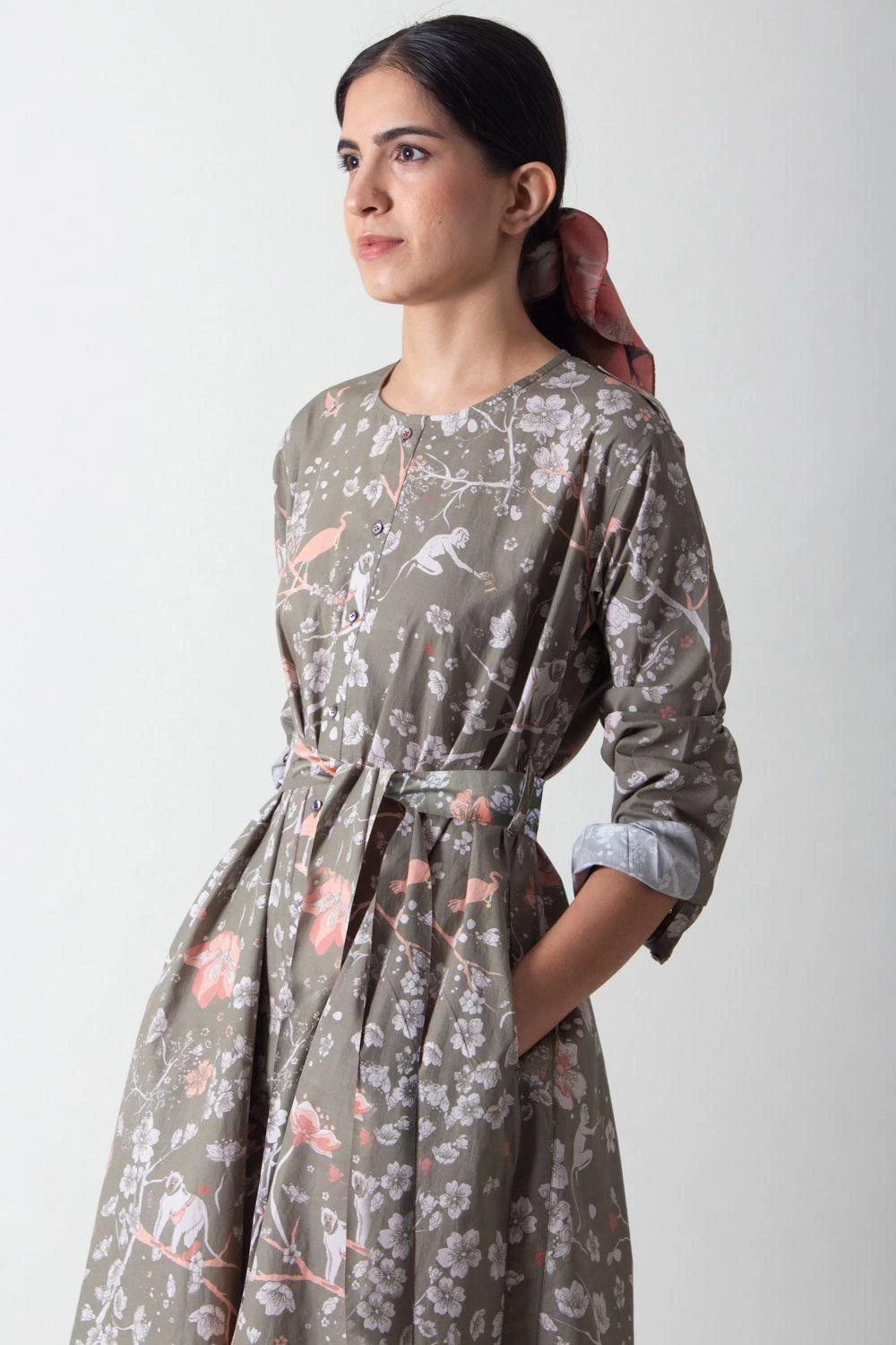 SUKETDHIR Grey Printed Poplin Shirt Dress 2 SUKETDHIR Grey Printed Poplin Shirt Dress - Image 2