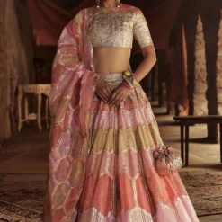 Itrh Colourblocked Honeycomb Patterned Lehenga Set