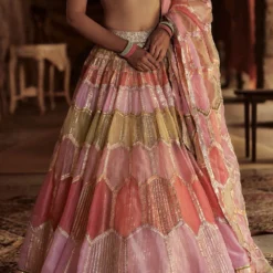 Itrh Colourblocked Honeycomb Patterned Lehenga Set -Cheap Drapvera Store 1028 3