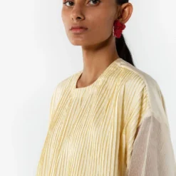 Medium Off-white Hand Woven Silk Pintucked Top -Cheap Drapvera Store 105sm38 3