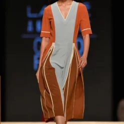 Bodice Colour Blocked Silk Crepe Dress