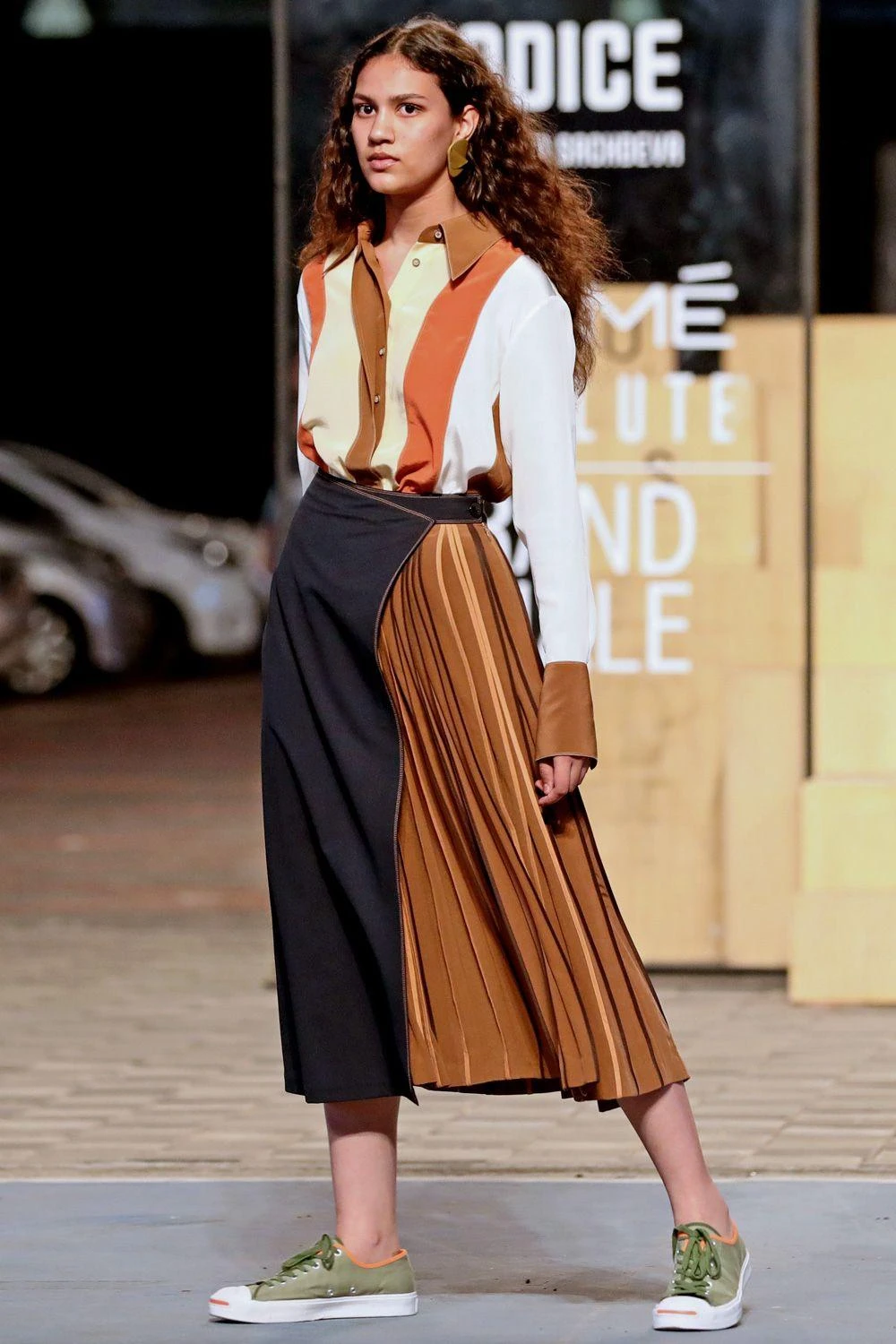 Bodice Pleated Silk Skirt With Denim Overlap 1 Bodice Pleated Silk Skirt With Denim Overlap