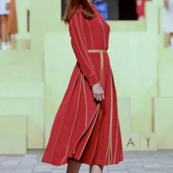 Bodice Red Silk Pleated Skirt