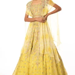 Ahilian Yellow Embellished Cape Set