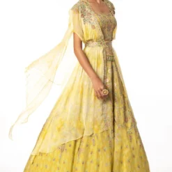 Ahilian Yellow Embellished Cape Set -Cheap Drapvera Store 1111al2 3