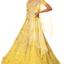 Ahilian Yellow Embellished Cape Set -Cheap Drapvera Store 1111al2 4