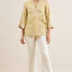 PATINE Beige Shikargah Bell Sleeve Wrap Top
