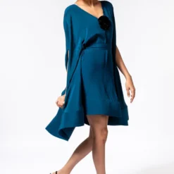 Gauri & Nainika Teal V Neck Dress With Cape Sleeves -Cheap Drapvera Store 112gn8 3