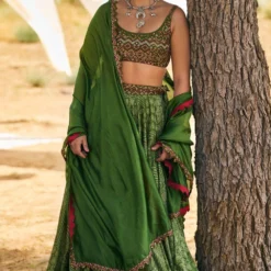Punit Balana Green Bandhani Lehenga Set