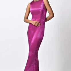 Kiran Uttam Ghosh Metallic Plum Pleated Dress -Cheap Drapvera Store 12723kug13 3