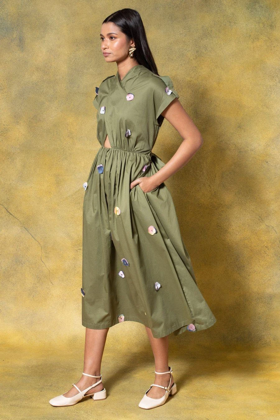 GRAINE Olive Green Cutout Dress 2 GRAINE Olive Green Cutout Dress - Image 2