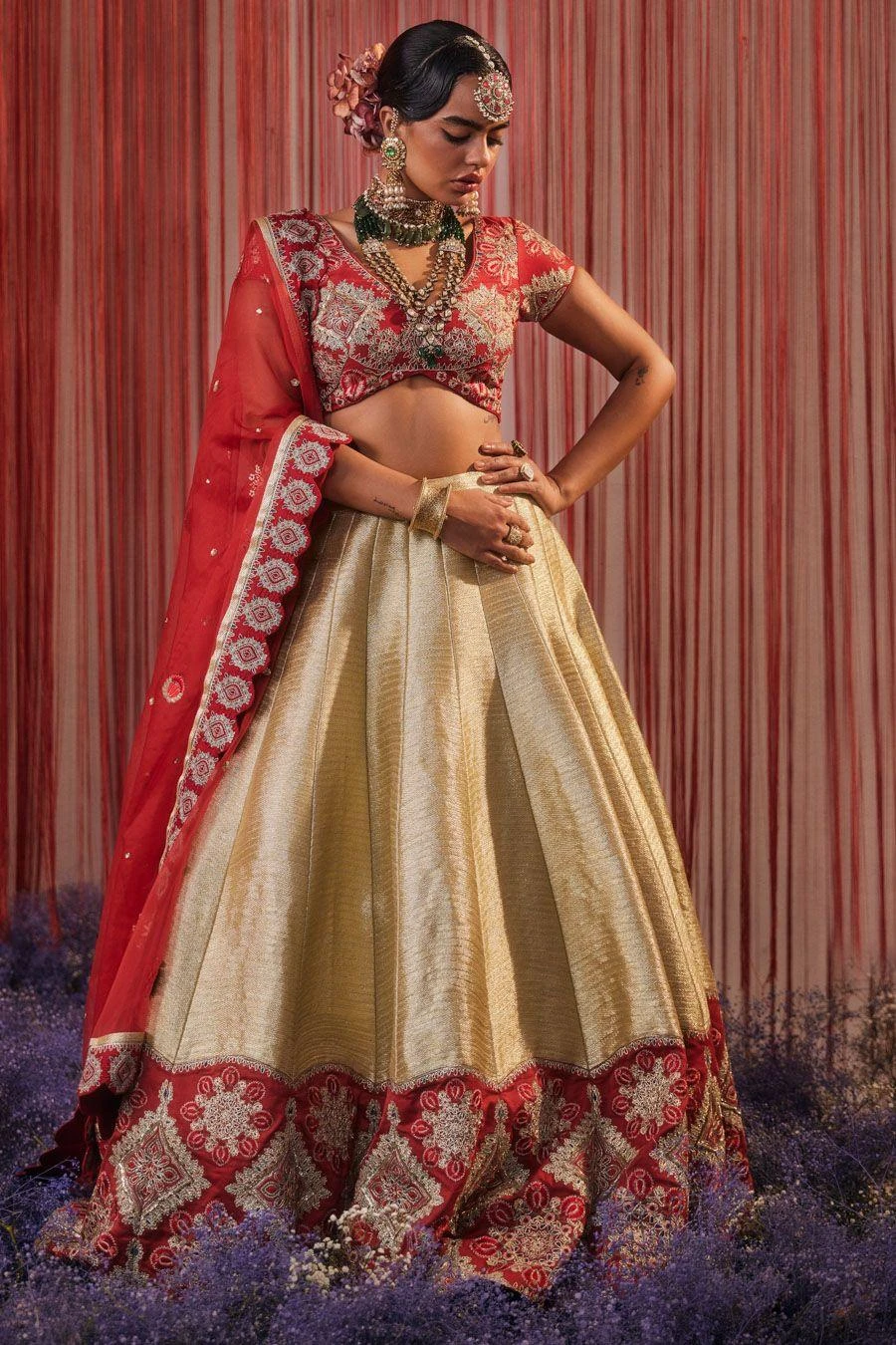 Simar Dugal Red Embellished Turkish Lehenga 1 Simar Dugal Red Embellished Turkish Lehenga