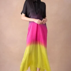 Inca Vibrant Multi-hued Ombre Long Shirt Dress