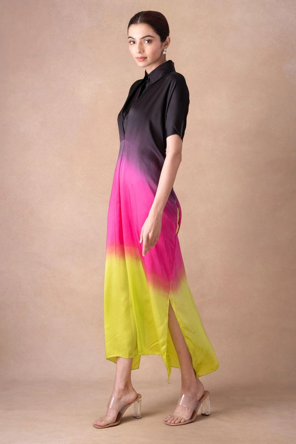 Inca Vibrant Multi-hued Ombre Long Shirt Dress 2 Inca Vibrant Multi-hued Ombre Long Shirt Dress - Image 2