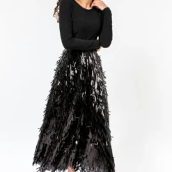 431-88 By Shweta Kapur Black Metallic Fringe Skirt -Cheap Drapvera Store 1512sk20 3