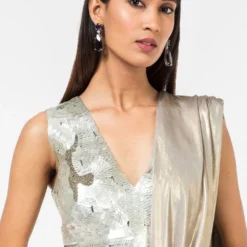 431-88 By Shweta Kapur New Champagne Sequinned V-neck Blouse