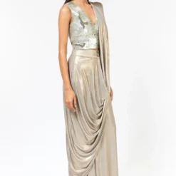 431-88 By Shweta Kapur New Champagne Sequinned V-neck Blouse 8 431-88 By Shweta Kapur New Champagne Sequinned V-neck Blouse -Cheap Drapvera Store 1512sk4 4