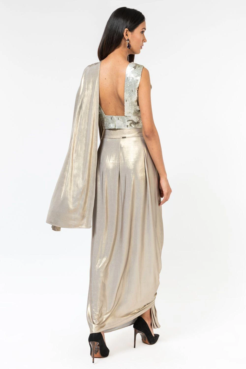 431-88 By Shweta Kapur New Champagne Sequinned V-neck Blouse 5 431-88 By Shweta Kapur New Champagne Sequinned V-neck Blouse - Image 5