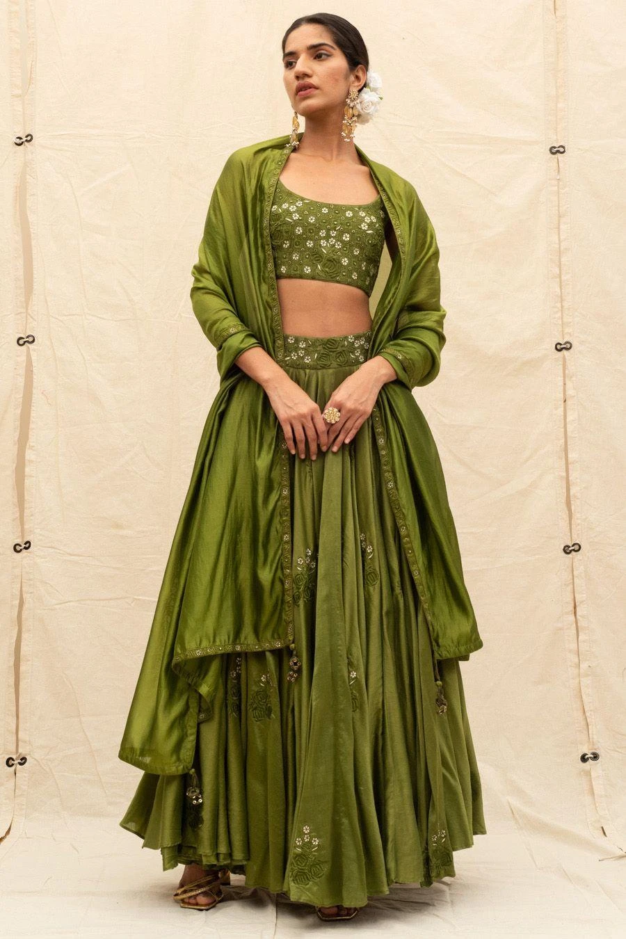 Punit Balana Olive Green Embellished Lehenga Set 1 Punit Balana Olive Green Embellished Lehenga Set