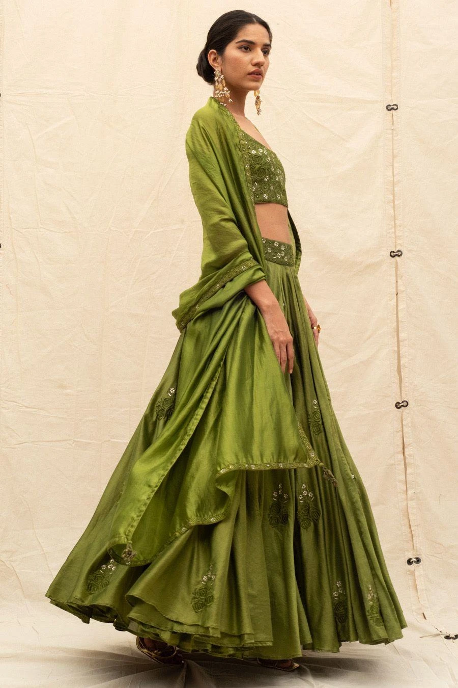 Punit Balana Olive Green Embellished Lehenga Set 2 Punit Balana Olive Green Embellished Lehenga Set - Image 2