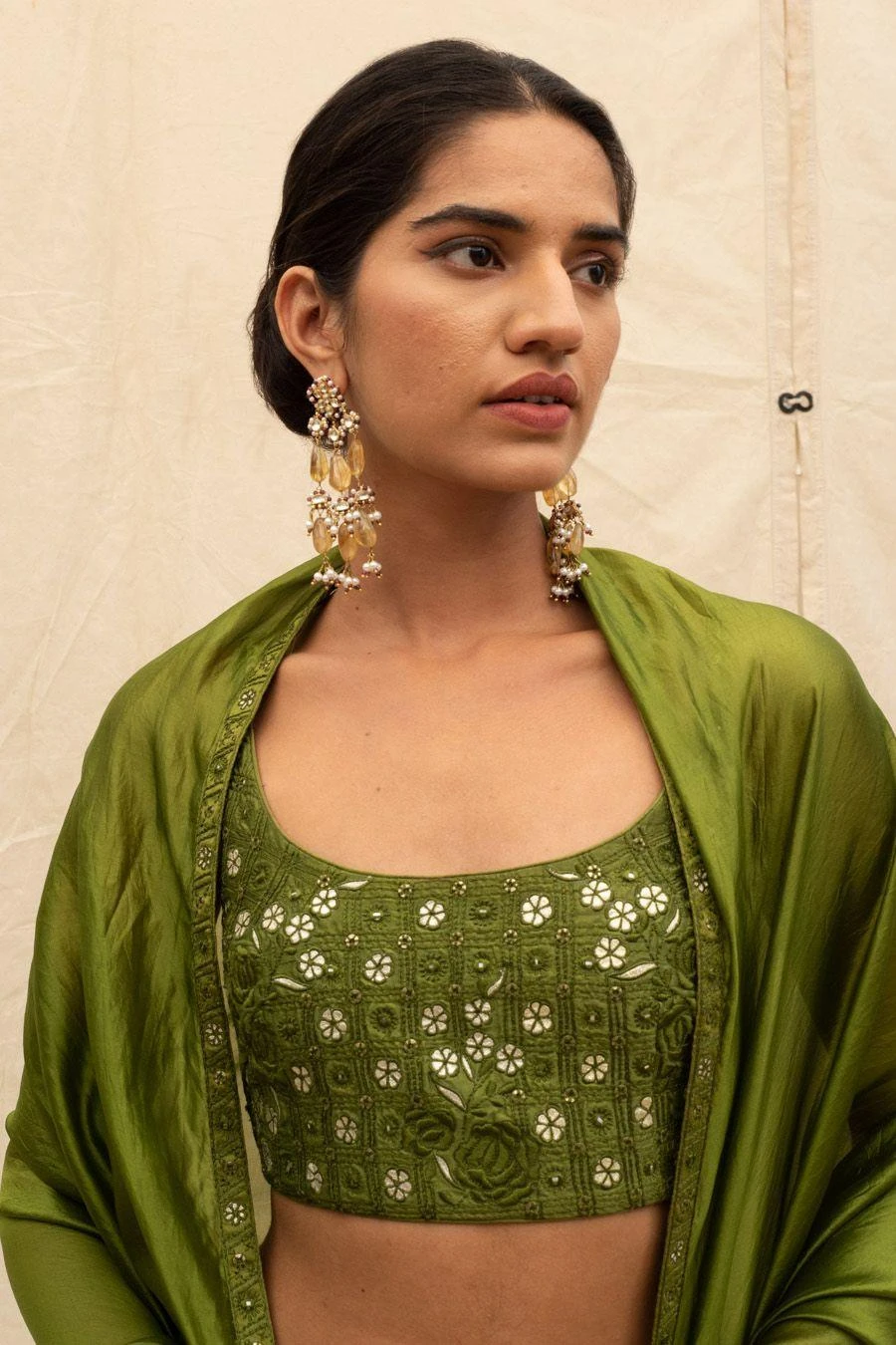 Punit Balana Olive Green Embellished Lehenga Set 5 Punit Balana Olive Green Embellished Lehenga Set - Image 5