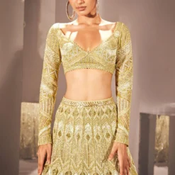Ritika Mirchandani Olive Gold Ilay Embellished Lehenga Set -Cheap Drapvera Store 15523rm32 3