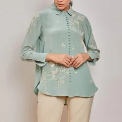 PATINE Aqua Crane Motifs Parsi Gara Embroidered Shirt