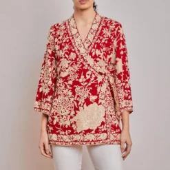 PATINE Red Parsi Gara Embroidered Wrap Top