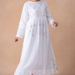Injiri Pristine White Motif Adorned Cotton Dress