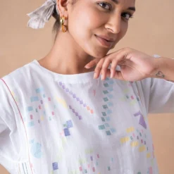 Injiri Pristine White Motif Adorned Cotton Dress -Cheap Drapvera Store 16124iri9 4