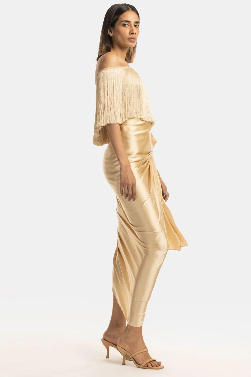 431-88 By Shweta Kapur Champagne Off Shoulder Fringe Top 4 431-88 By Shweta Kapur Champagne Off Shoulder Fringe Top - Image 4