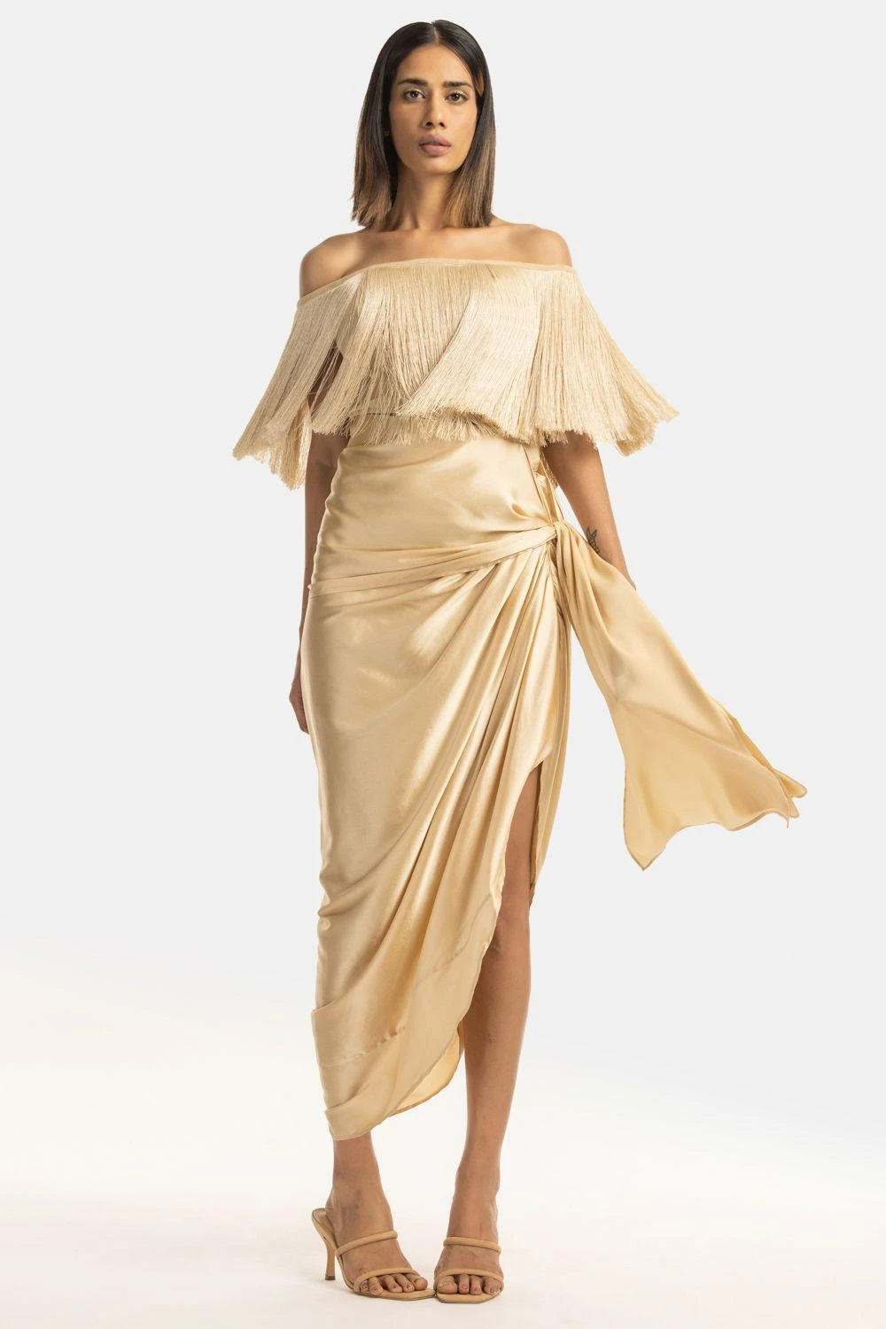 431-88 By Shweta Kapur Champagne Off Shoulder Fringe Top 5 431-88 By Shweta Kapur Champagne Off Shoulder Fringe Top - Image 5